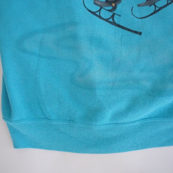 Vintage Bassett-Walker Turquoise Skiing Mouse Graphic Winter Sweatshirt L - Picture 6 of 9